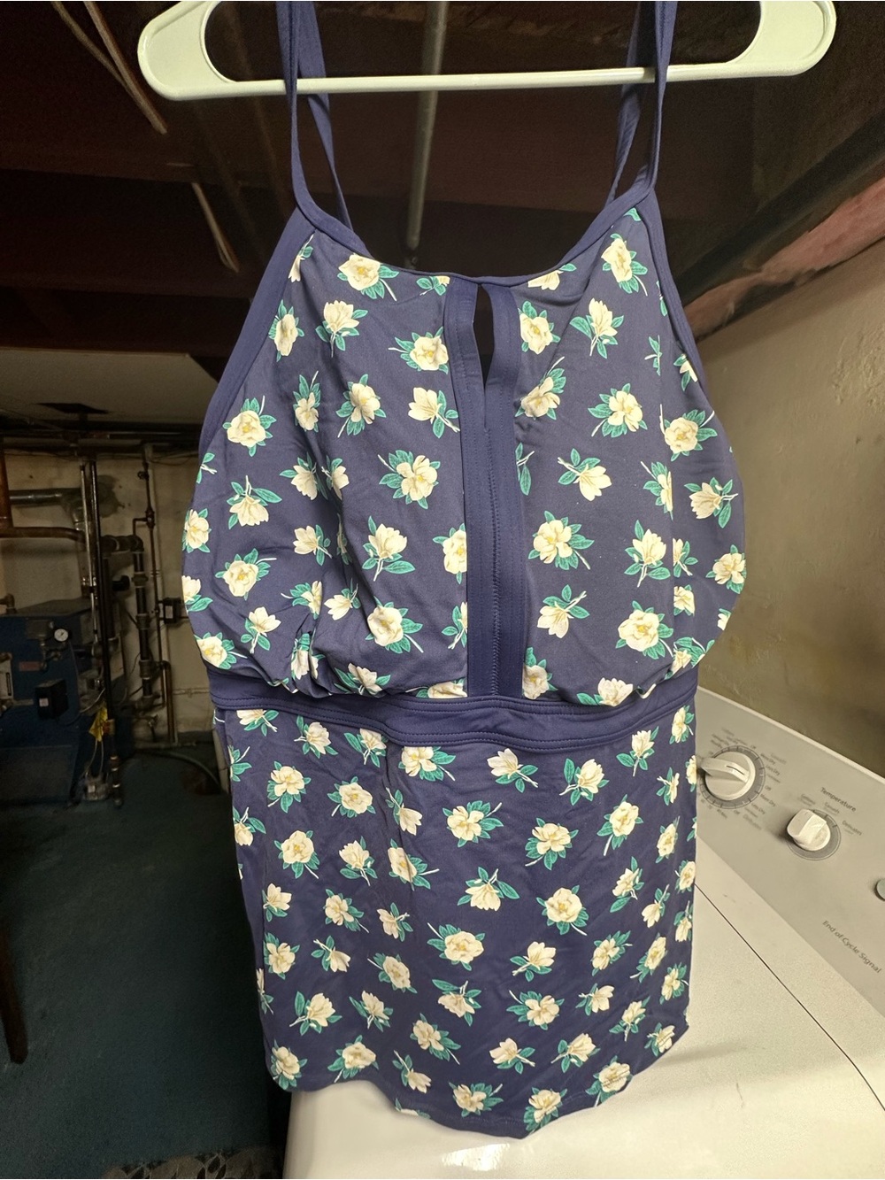 Lands' End Navy Blue Floral Tankini Top